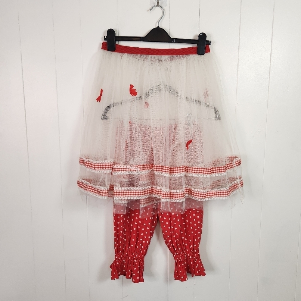 Vintage Red White Polka Dot Bloomers Tulle Tutu Skirt Gingham Bows Costume Med